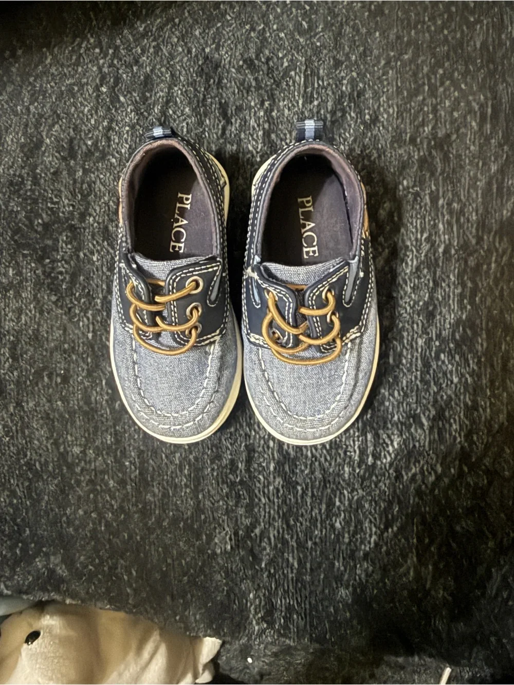 The Children's Place Boys Navy and Tan Slip-On Boat Shoes